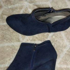 Navy Suede Wedge Booties